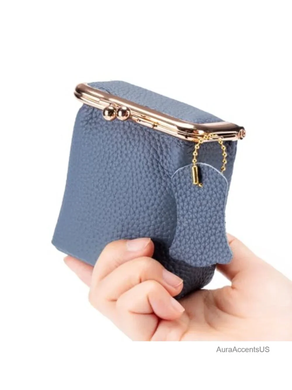 Genuine Leather Kiss-Lock Coin Purse Jewelry Organizer Travel Case
